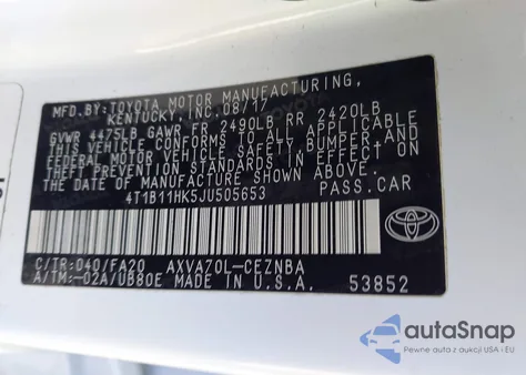 2018 Toyota Camry Le z USA, uszkodzony, nr VIN 4T1B11HK5JU505653